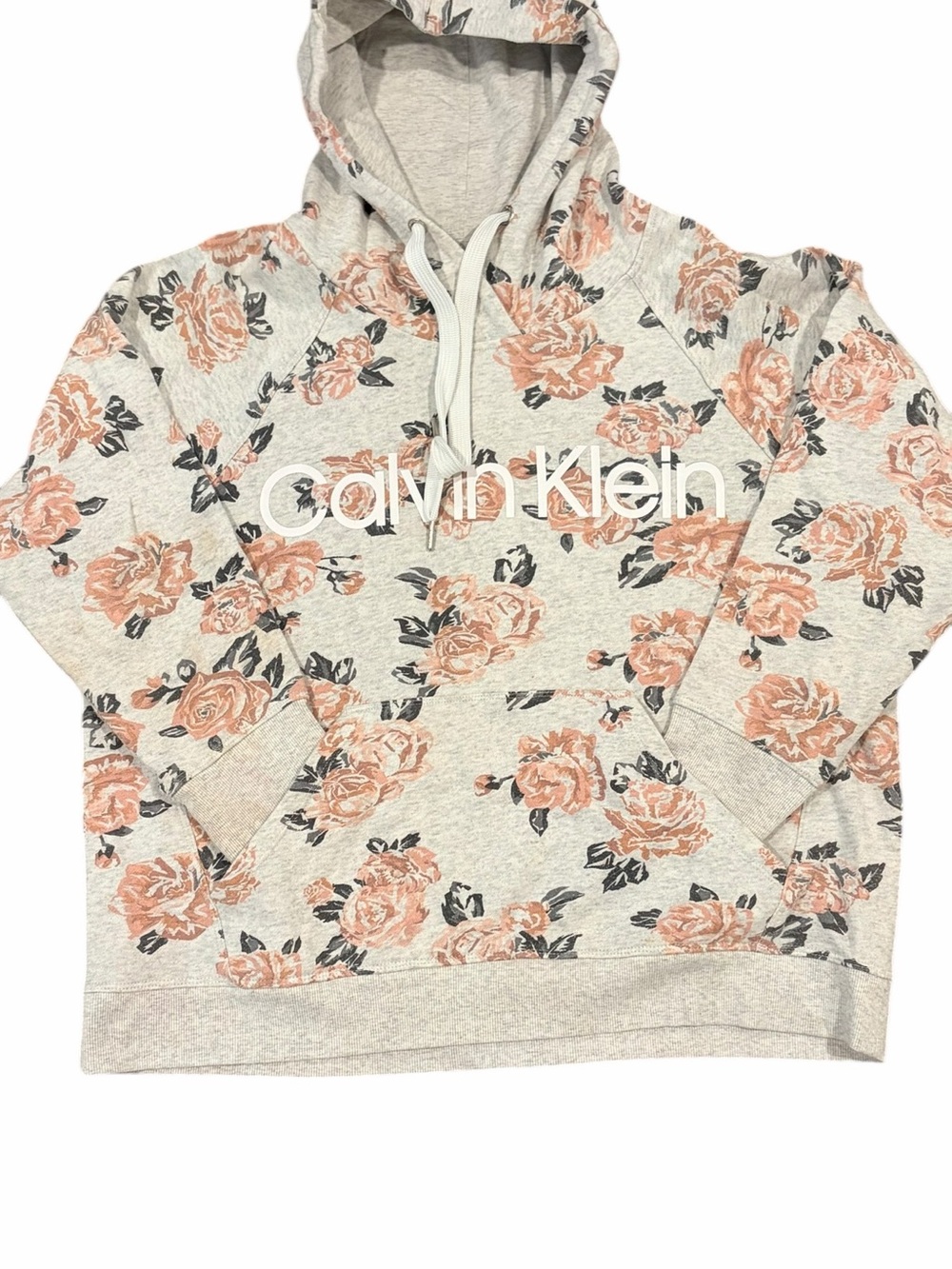 Calvin Klein Gray Hoodie with Blush Rose Print size large